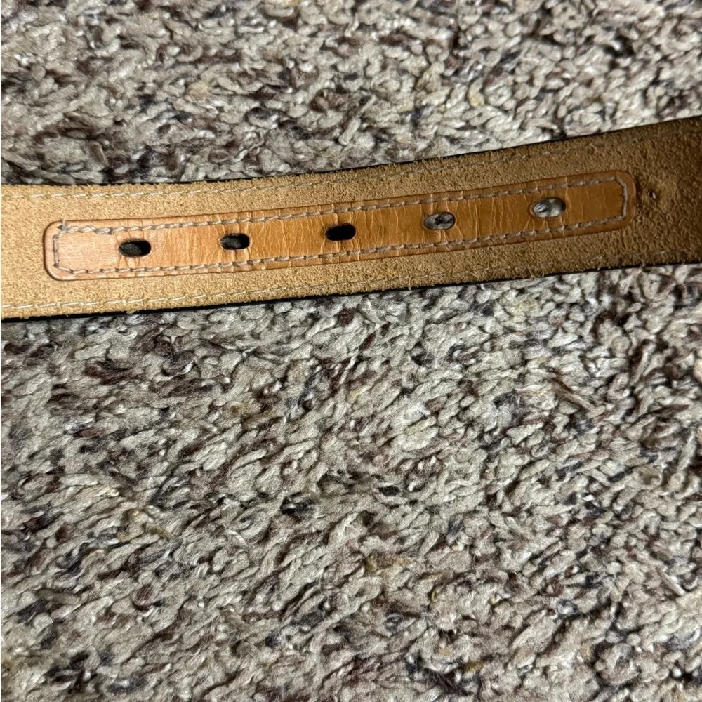 Nocona brown tooled leather belt with bullrider belt buckle Size 18